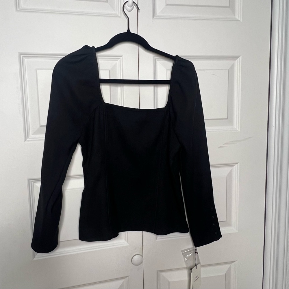 Something Navy Black Square Neck Long Sleeve Top Side Zip Size Medium NWT